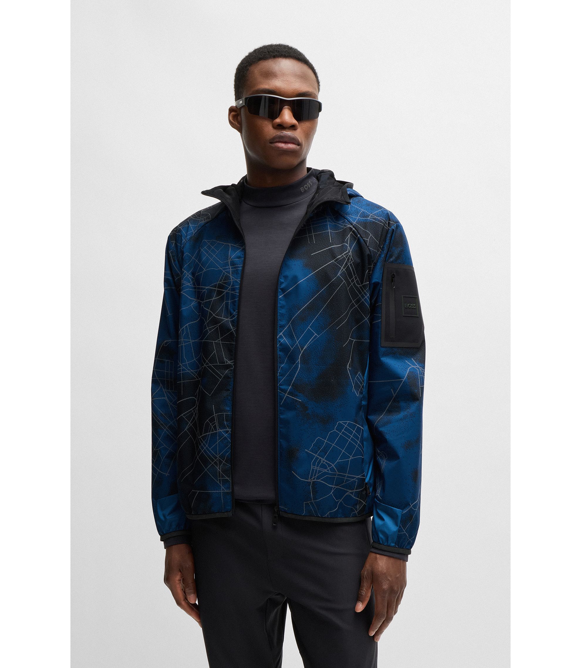 BOSS - Zip-up jacket with seasonal print - Dark Blue BOSS - Zip-up jacket with seasonal print - Dark Blue