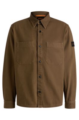 Oversized-fit overshirt in cotton piqu&eacute; with point collar, Light Green
