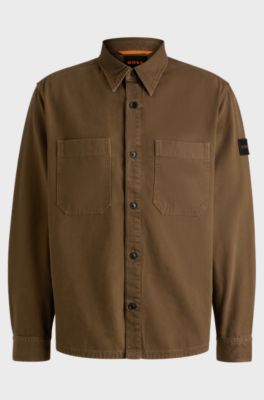 Oversized-fit overshirt in cotton piqu&eacute; with point collar, Light Green