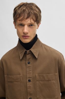Oversized-fit overshirt in cotton piqu&eacute; with point collar, Light Green