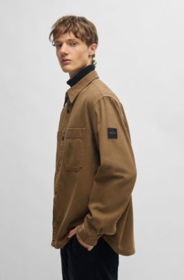 Oversized-fit overshirt in cotton piqu&eacute; with point collar, Light Green