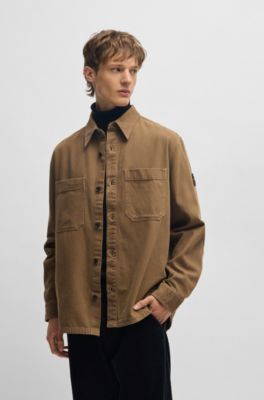 Oversized-fit overshirt in cotton piqu&eacute; with point collar, Light Green