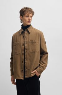 Oversized-fit overshirt in cotton piqué with point collar, Light Green