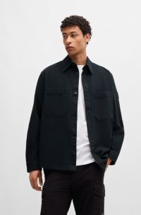 Oversized-fit overshirt van katoenpiqué met puntkraag, Donkerblauw