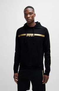 Cotton-terry regular-fit hoodie with foil-print logo, Black