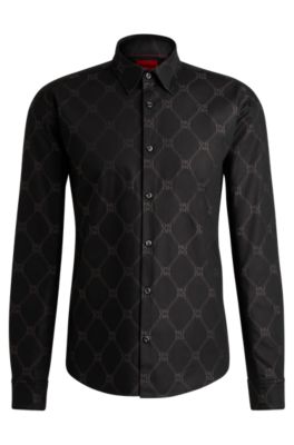 Slim-fit shirt with signature jacquard chain motif, Black