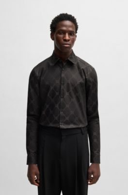 Slim-fit shirt with signature jacquard chain motif, Black