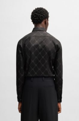 Slim-fit shirt with signature jacquard chain motif, Black