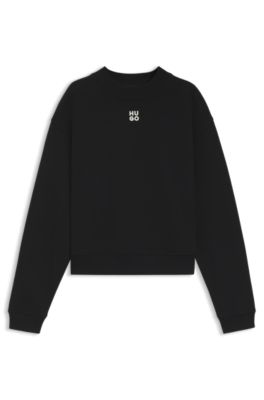 Cotton-terry sweatshirt with stacked-logo embroidery, Black