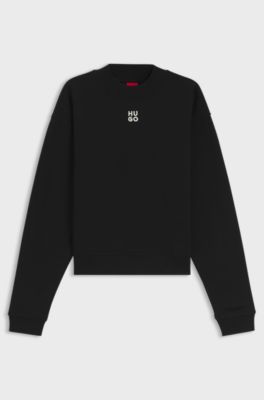 Cotton-terry sweatshirt with stacked-logo embroidery, Black