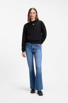 Cotton-terry sweatshirt with stacked-logo embroidery, Black