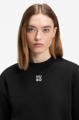 Camisola de terry de algod&atilde;o e bordado de log&oacute;tipo sobreposto, Black