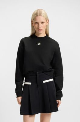 Sweatshirt i terry-bomull med broderad logga, Svart