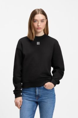 Camisola de terry de algod&atilde;o e bordado de log&oacute;tipo sobreposto, Black