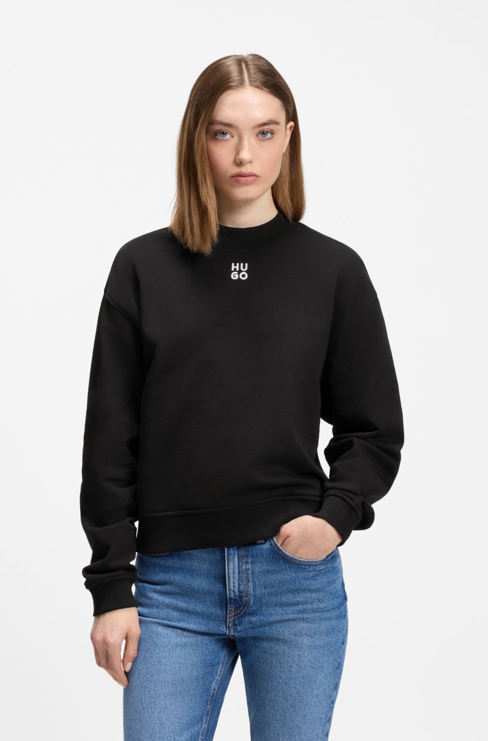 Cotton-terry sweatshirt with stacked-logo embroidery