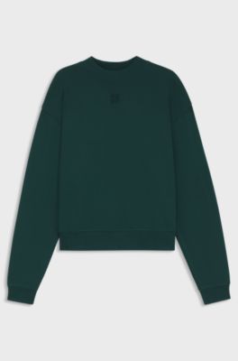 Felpa in terry di cotone con logo scomposto ricamato, Verde scuro