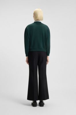 Cotton-terry sweatshirt with stacked-logo embroidery, Dark Green