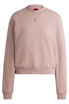 Hugo Relaxed-fit Cotton-terry Sweatshirt With Stacked-logo Embroidery In Neutral