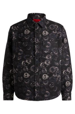 Oversized-fit shirt with gothic-rose jacquard, Patterned