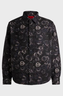 Oversized-fit shirt with gothic-rose jacquard, Patterned