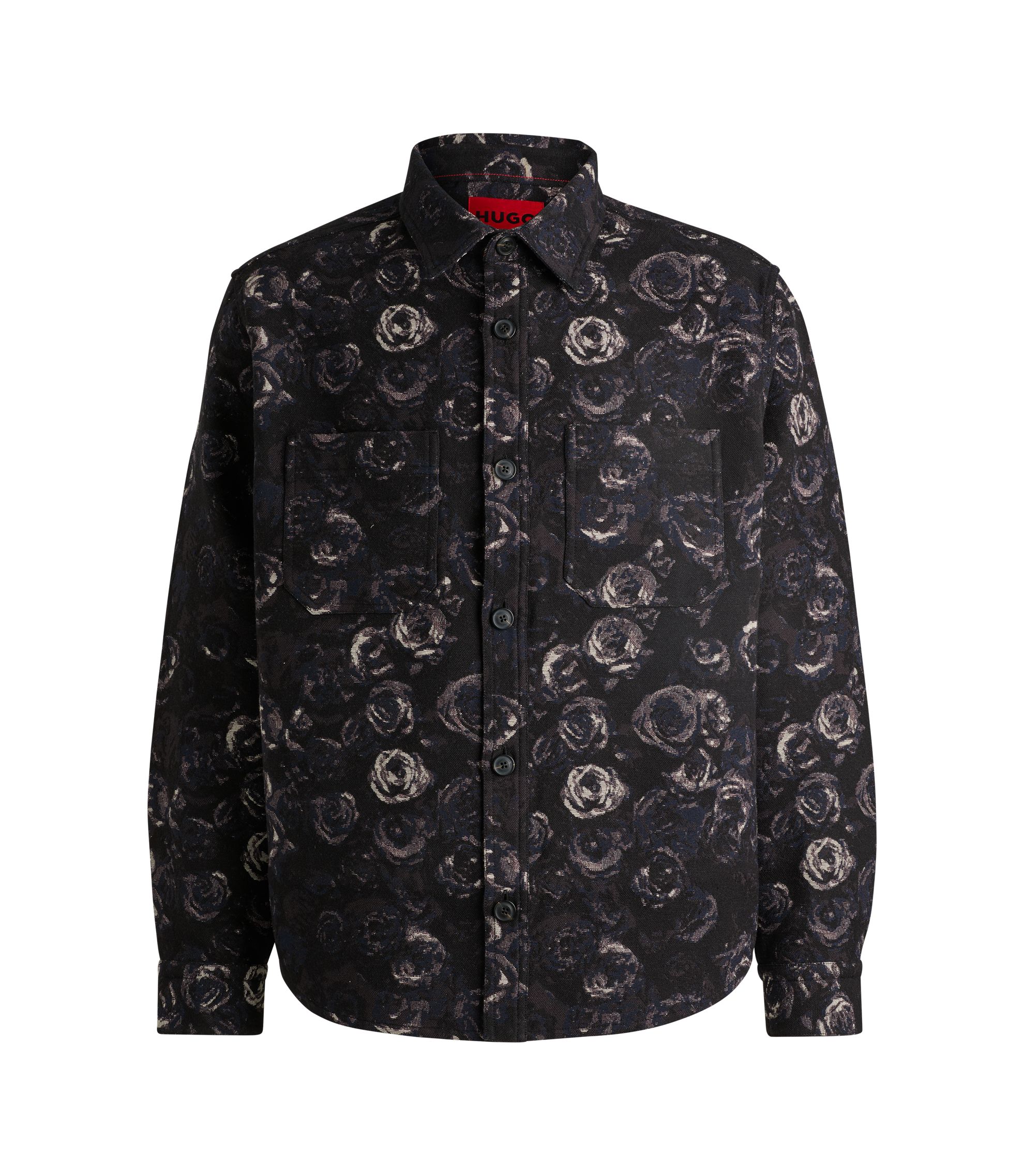 HUGO - Oversized-fit shirt with gothic-rose jacquard - Patterned