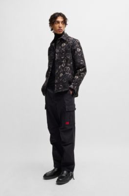 Oversized-fit shirt with gothic-rose jacquard, Patterned