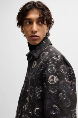 Oversized-fit shirt with gothic-rose jacquard, Patterned