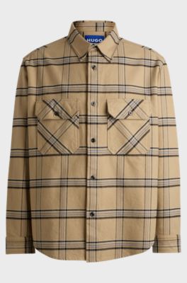 Oversized-fit shirt in checked cotton, Beige