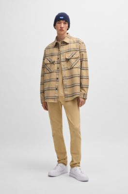 Oversized-fit shirt in checked cotton, Beige