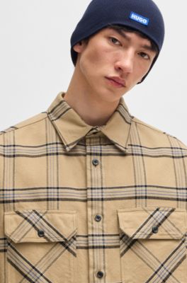 Oversized-fit shirt in checked cotton, Beige