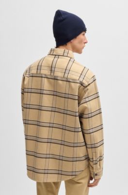 Oversized-fit shirt in checked cotton, Beige