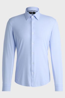 Slim-fit shirt in printed performance-stretch fabric, Light Blue
