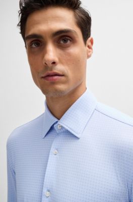 Slim-fit shirt in printed performance-stretch fabric, Light Blue