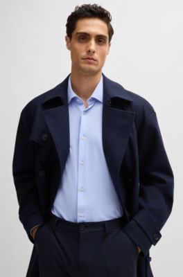 Slim-fit shirt in printed performance-stretch fabric, Light Blue