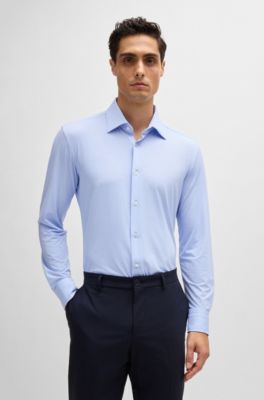 Slim-fit shirt in printed performance-stretch fabric, Light Blue
