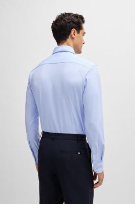 Slim-fit shirt in printed performance-stretch fabric, Light Blue