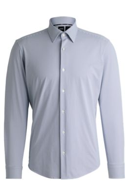 Regular-fit shirt in structured performance-stretch fabric, Dark Blue