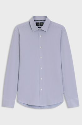 Regular-fit shirt in structured performance-stretch fabric, Dark Blue