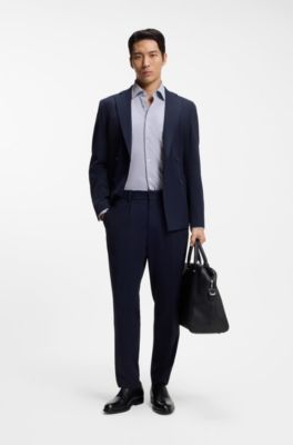 Regular-fit shirt in structured performance-stretch fabric, Dark Blue