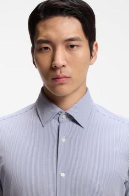 Regular-fit shirt in structured performance-stretch fabric, Dark Blue