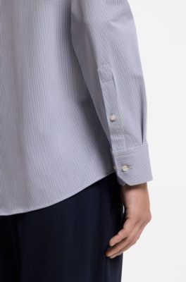 Regular-fit shirt in structured performance-stretch fabric, Dark Blue
