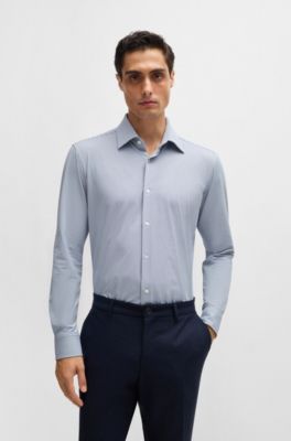 Regular-fit shirt in structured performance-stretch fabric, Dark Blue