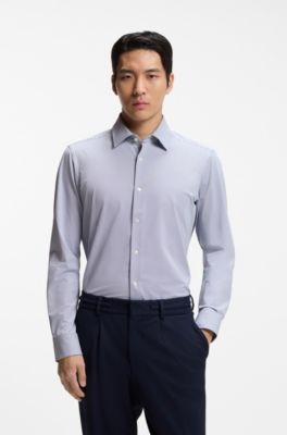 Regular-fit shirt in structured performance-stretch fabric, Dark Blue