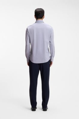 Regular-fit shirt in structured performance-stretch fabric, Dark Blue