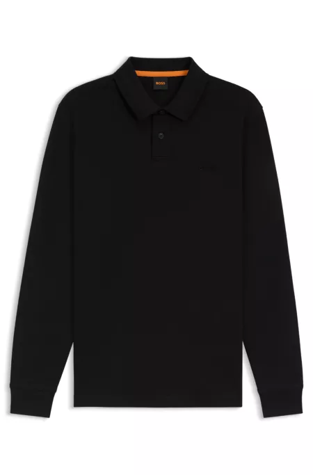 Long-sleeved polo shirt in cotton with logo detail