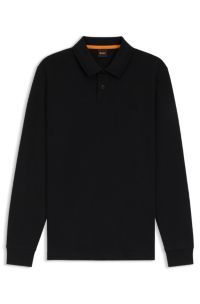 Poloshirt met lange mouwen van katoen met logodetail, Zwart
