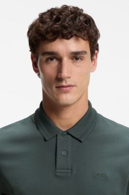 Polo a maniche lunghe in cotone con dettaglio logo, Verde scuro