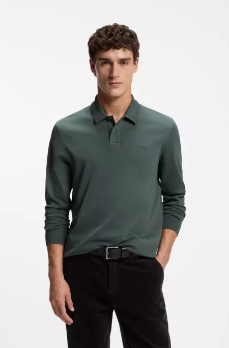 Long-sleeved polo shirt in cotton with logo detail