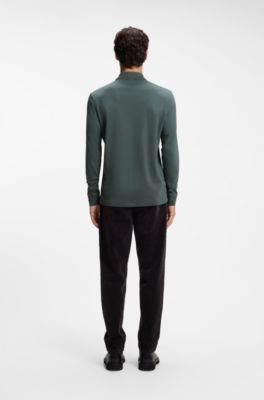 Polo a maniche lunghe in cotone con dettaglio logo, Verde scuro