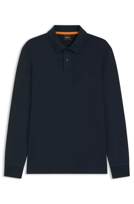 Long-sleeved polo shirt in cotton with logo detail